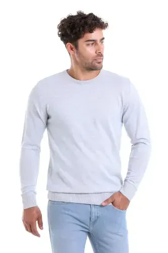Gray Comfort Fit Plain Crew Neck Woolen Wool Sweater-A.Gray - 2