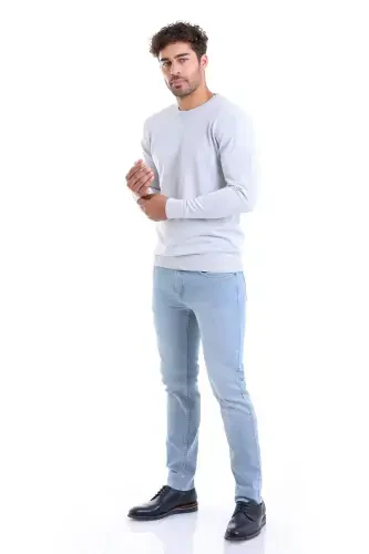 Gray Comfort Fit Plain Crew Neck Woolen Wool Sweater-A.Gray - 3