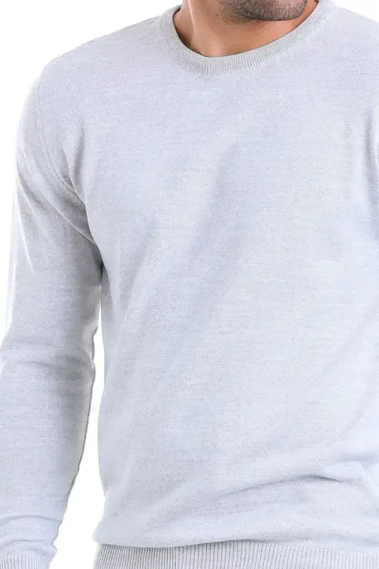 Gray Comfort Fit Plain Crew Neck Woolen Wool Sweater-A.Gray - 4