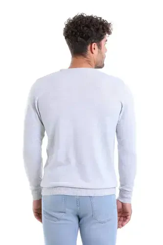 Gray Comfort Fit Plain Crew Neck Woolen Wool Sweater-A.Gray - 5