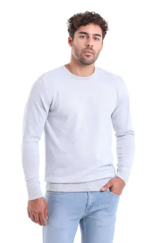 Gray Comfort Fit Plain Crew Neck Woolen Wool Sweater-A.Gray - 1