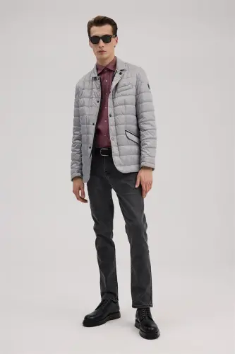 Gray Comfort Fit Stand-Up Collar Zippered Jacket 