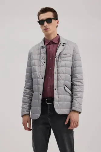 Gray Comfort Fit Stand-Up Collar Zippered Jacket - JAKAMEN (1)