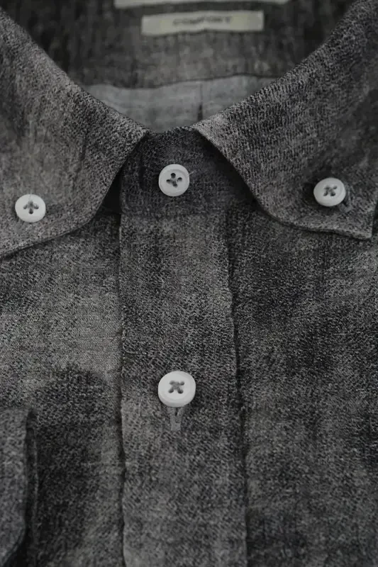 Gray Comfort Fit Waffle Fabric Button-Down Collar Patterned Shirt - 2