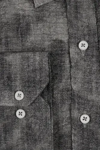 Gray Comfort Fit Waffle Fabric Button-Down Collar Patterned Shirt - 3