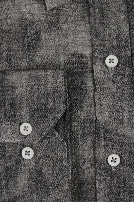 Gray Comfort Fit Waffle Fabric Button-Down Collar Patterned Shirt - 3