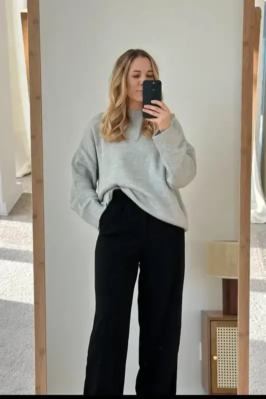 Gray Crew Neck Oversize Knit Sweater MG1972-Gray - 4