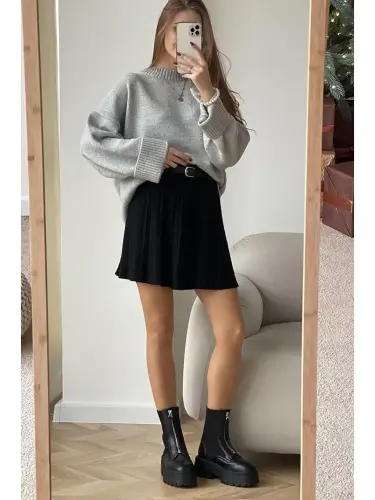 Gray Crew Neck Oversize Knit Sweater Mg1972-Gray - 1