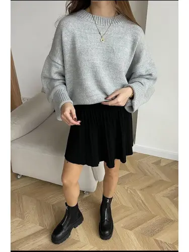 Gray Crew Neck Oversize Knit Sweater Mg1972-Gray - LC WAIKIKI (1)