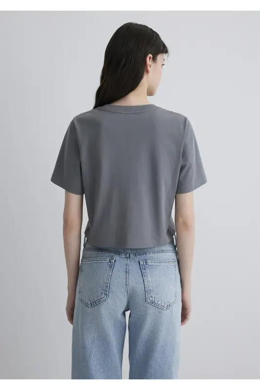 Gray Crop Basic T-Shirt Crop / Short Cut 1613072-85 - 5