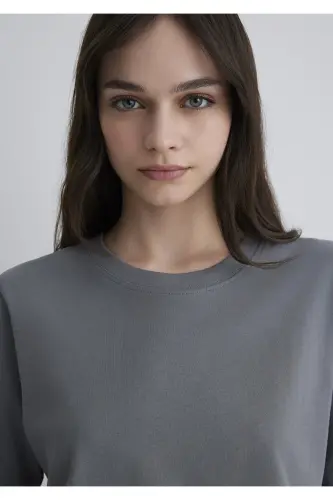Gray Crop Basic T-Shirt Crop / Short Cut 1613072-85 - 6
