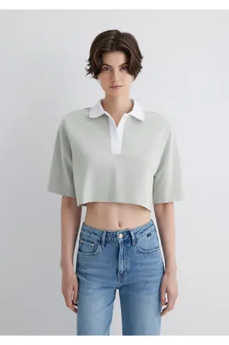 Gray Crop Polo T-Shirt Crop / Short Fit 1613000-700 - 5