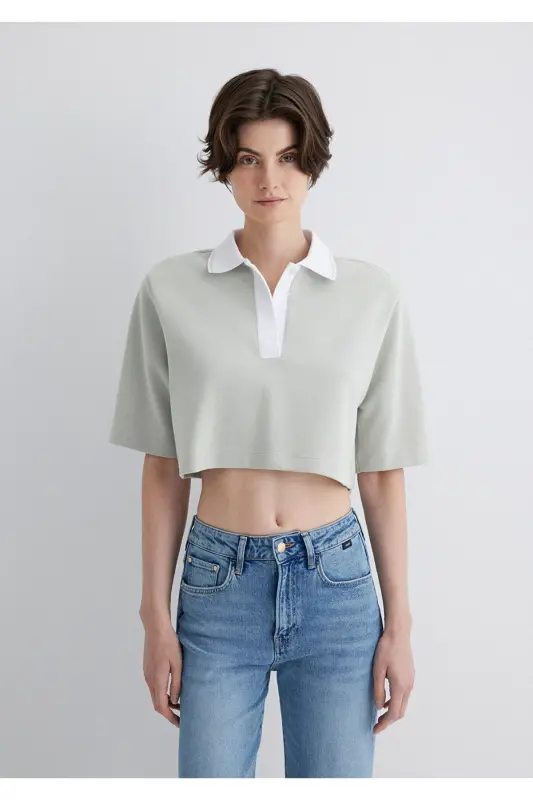 Gray Crop Polo T-Shirt Crop / Short Fit 1613000-700 - 5