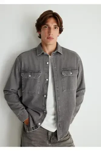 Gray Denim Shirt Loose Fit - 1
