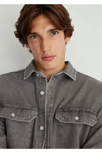 Gray Denim Shirt Loose Fit - 3
