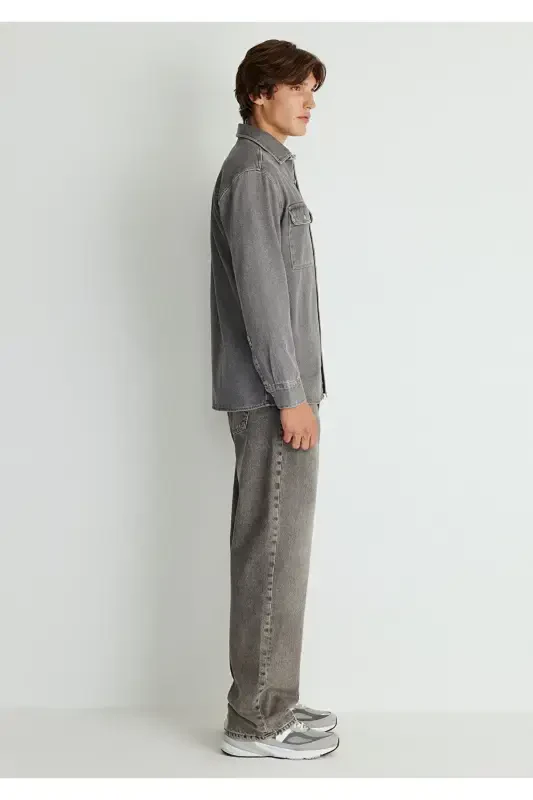 Gray Denim Shirt Loose Fit - 5