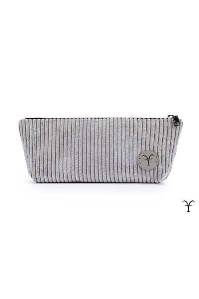 Gray Elegant Handmade Thick Corduroy Velvet Makeup Bag - AFTARIES
