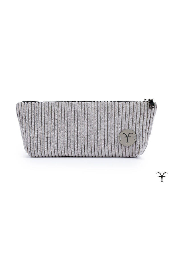 Gray Elegant Handmade Thick Corduroy Velvet Makeup Bag - 1