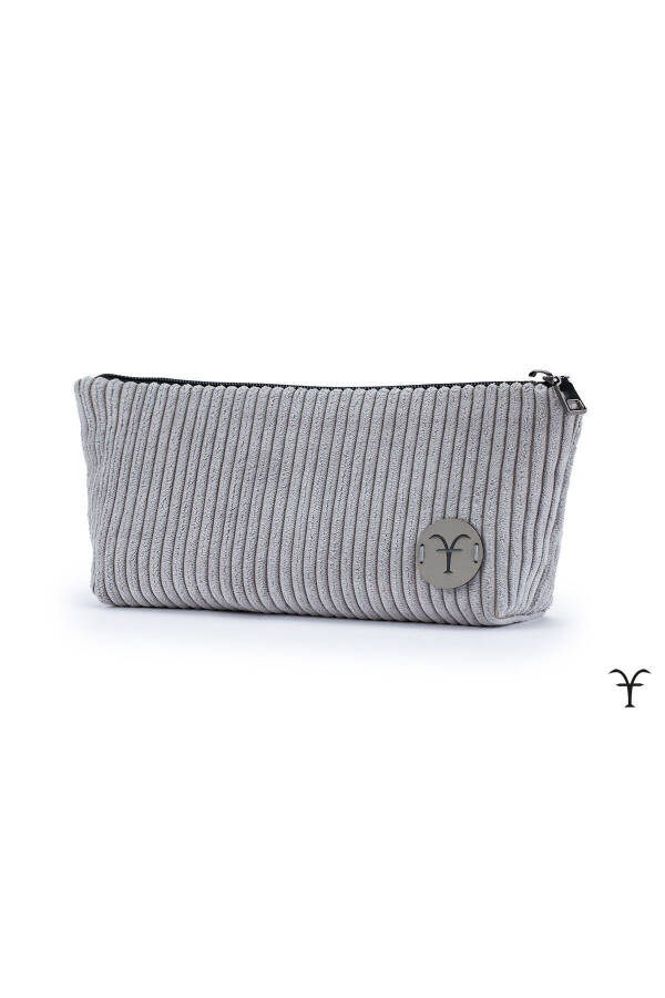 Gray Elegant Handmade Thick Corduroy Velvet Makeup Bag - 2