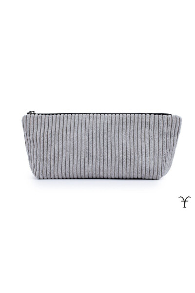 Gray Elegant Handmade Thick Corduroy Velvet Makeup Bag - 3