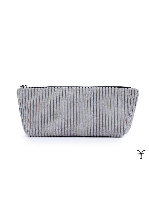 Gray Elegant Handmade Thick Corduroy Velvet Makeup Bag - 3