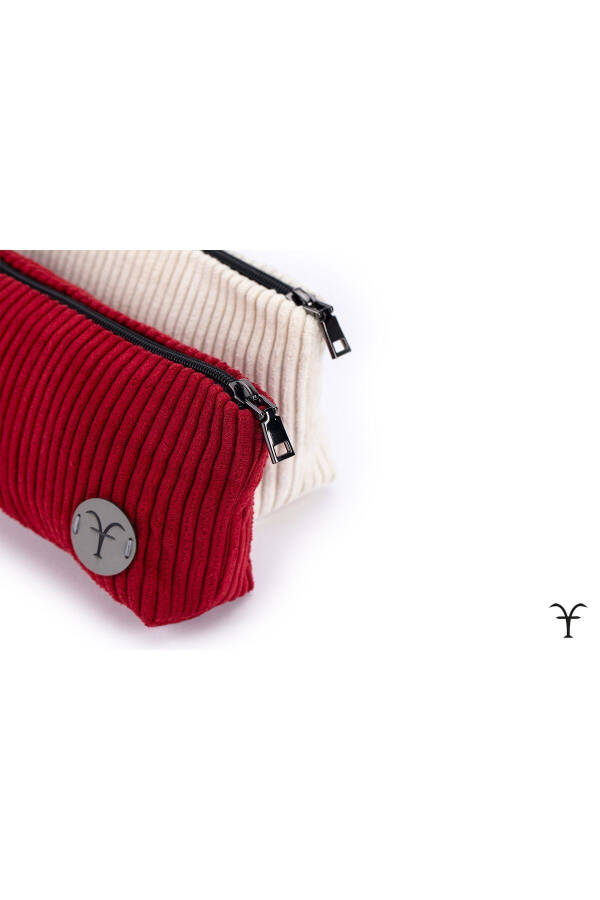 Gray Elegant Handmade Thick Corduroy Velvet Makeup Bag - 7