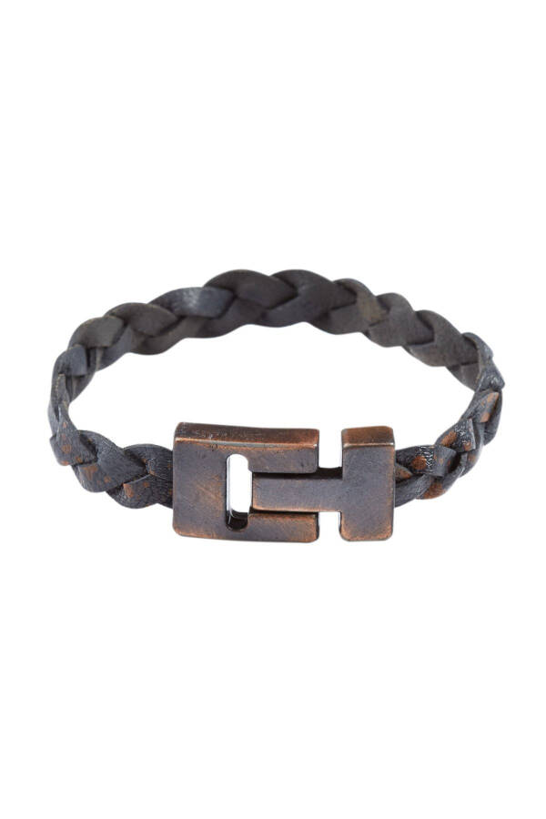 Gray genuine leather braided bracelet - 1