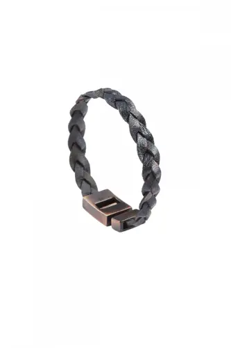 Gray genuine leather braided bracelet - 1