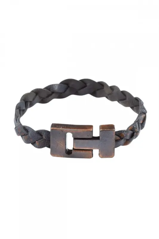 Gray genuine leather braided bracelet - 2