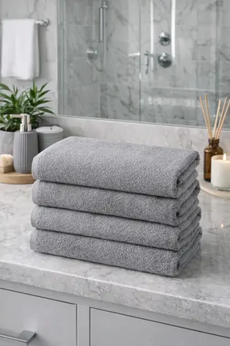 Gray Hand Towel 4-Pack Hotel Hairdresser Barber Towel 100% Cotton 200 Gr/Piece 50x90 Cm-Gray 
