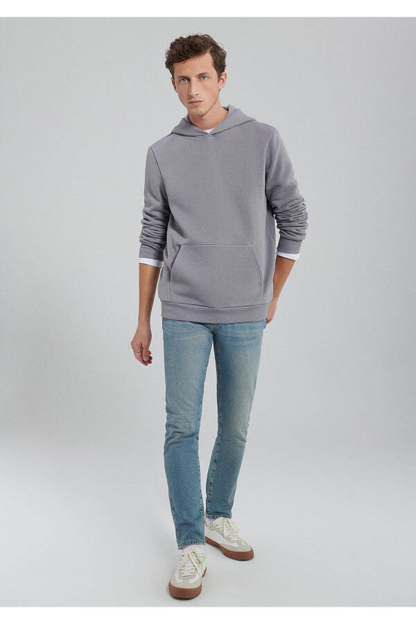Gray Hooded Basic Sweatshirt - 1