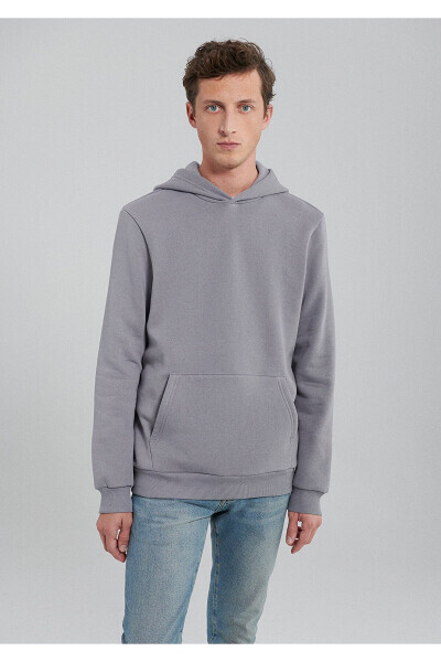 Gray Hooded Basic Sweatshirt - 3