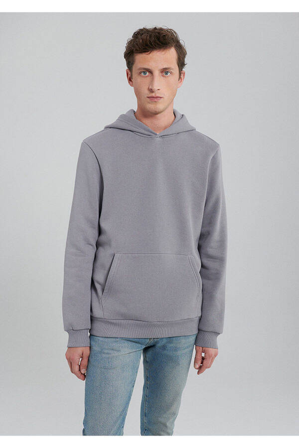 Gray Hooded Basic Sweatshirt - 3