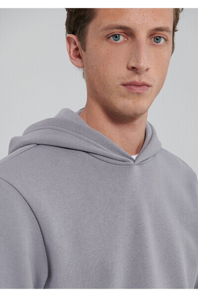 Gray Hooded Basic Sweatshirt - 5