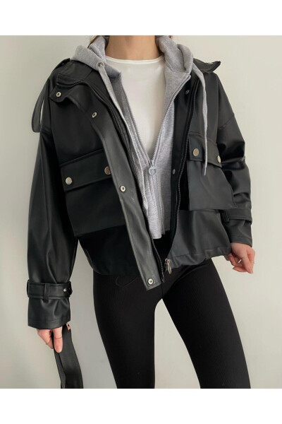 Gray Hooded Leather Jacket - EKIM STORE