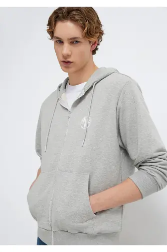 Gray Hooded Sweatshirt with Mvjns Logo Print, Zipped (0s10193-80196) - 1