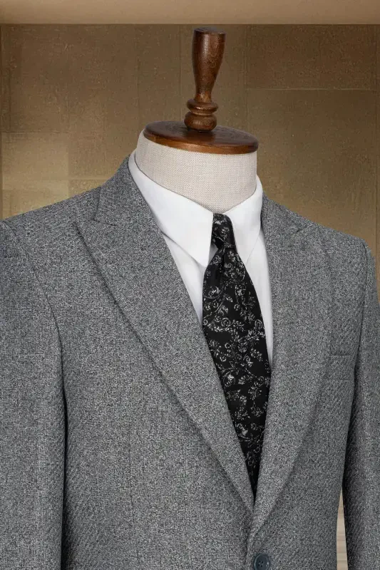 Gray Italian Style Slim Fit Classic Men's Blazer Jacket-Gray - MODA DİNA