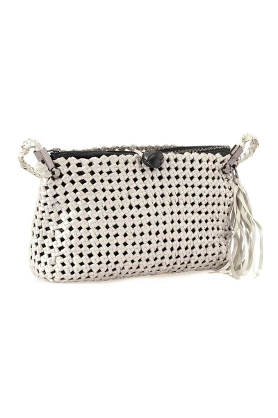 Gray Knitted Leather Handbag - 1