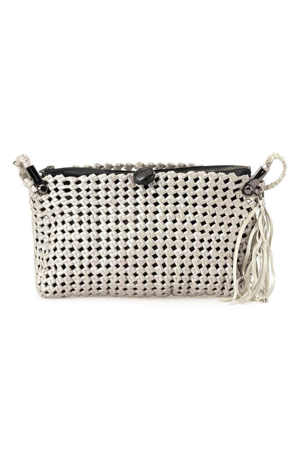 Gray Knitted Leather Handbag - 2