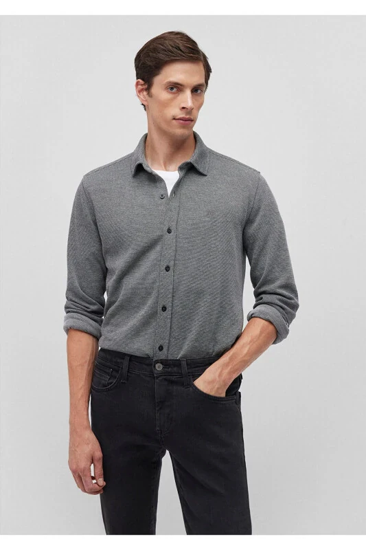 Gray Knitted Shirt Fitted / Slim Fit 02112 - 1