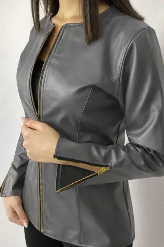 Gray Leather Jacket - Gray1 - 2