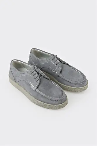 Gray Leather Men's Casual Shoes - ELLE SHOES (1)