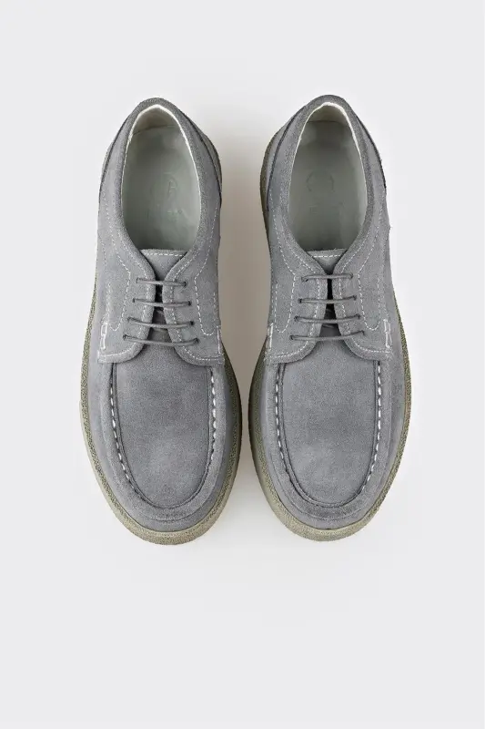 Gray Leather Men's Casual Shoes - 4