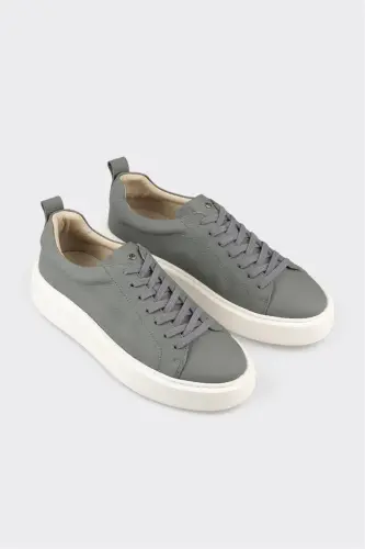Gray Leather Men's Sneaker - ELLE SHOES (1)