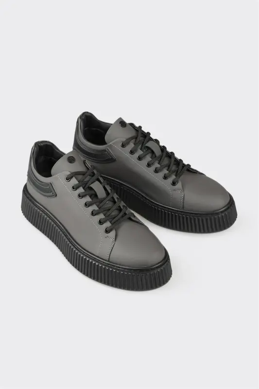 Gray Leather Men's Sneakers - 2