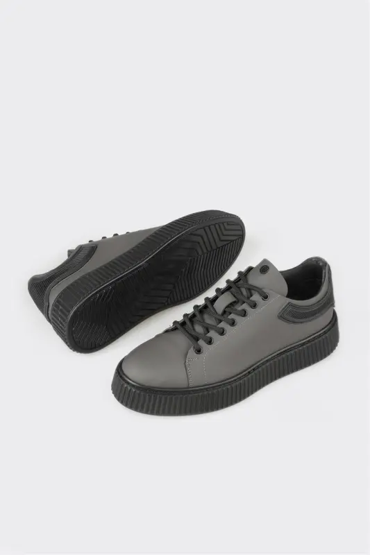 Gray Leather Men's Sneakers - 3