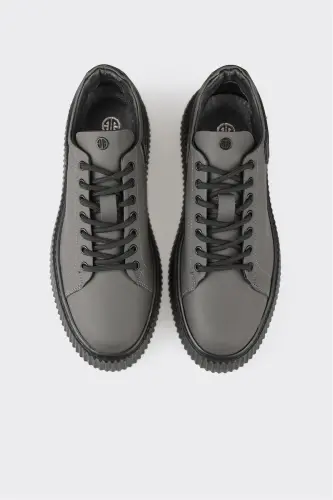 Gray Leather Men's Sneakers - 4