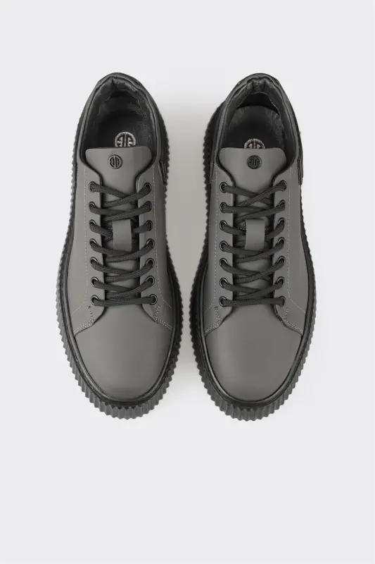 Gray Leather Men's Sneakers - 4