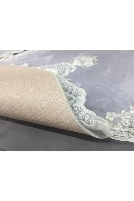 Gray Lisa 3 Pcs Dowry French Lace Appliqued Toilet Seat Cover Set Bath Mat Rug Set-Gray - 3