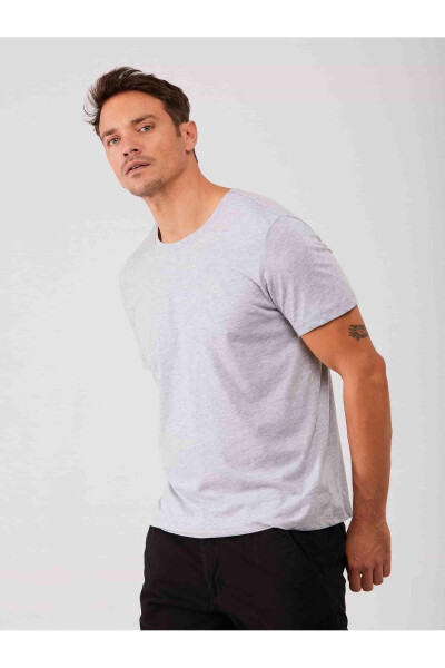 Gray Melange Men's Slim Fit Plain Crew Neck T-Shirt - 70953 - 7